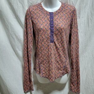 Natural Life Reagan Floral Print Long Sleeve Henley Top Sz L Thermal Bohemian